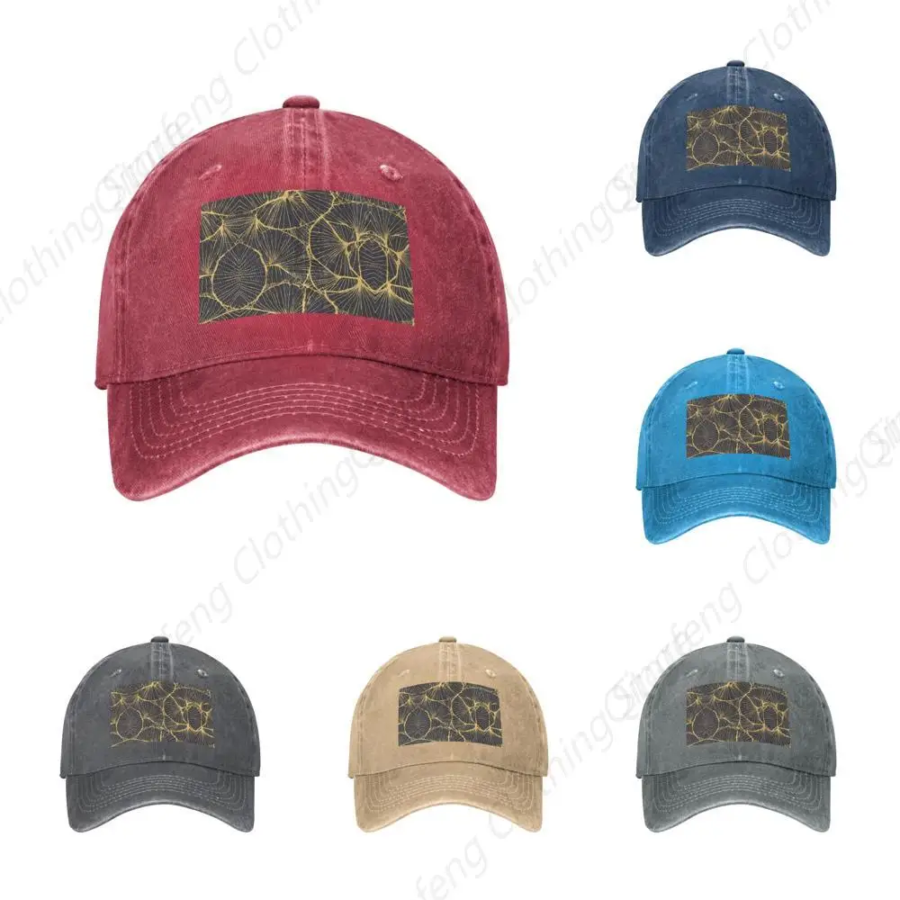 

Golden Leaf Printed Unisex Denim Baseball Cap Adjustable Fitted Ball Hat Adult Casual Casquette Red