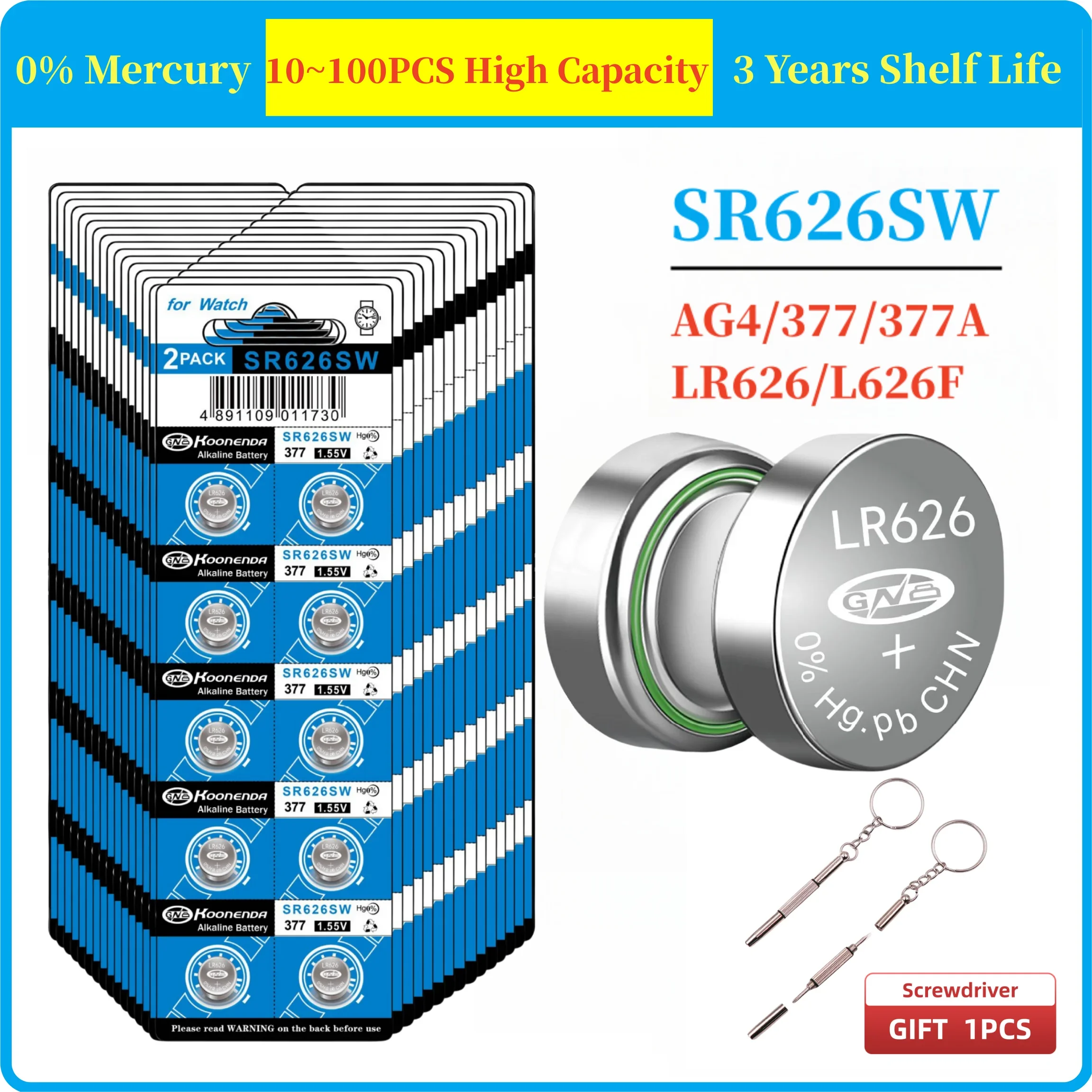 10-100pcs High Capacity SR626SW AG4 Equivalent 377S 377 LR626 1.55V Button Cell Battery for Watch Candle lamp Replacement