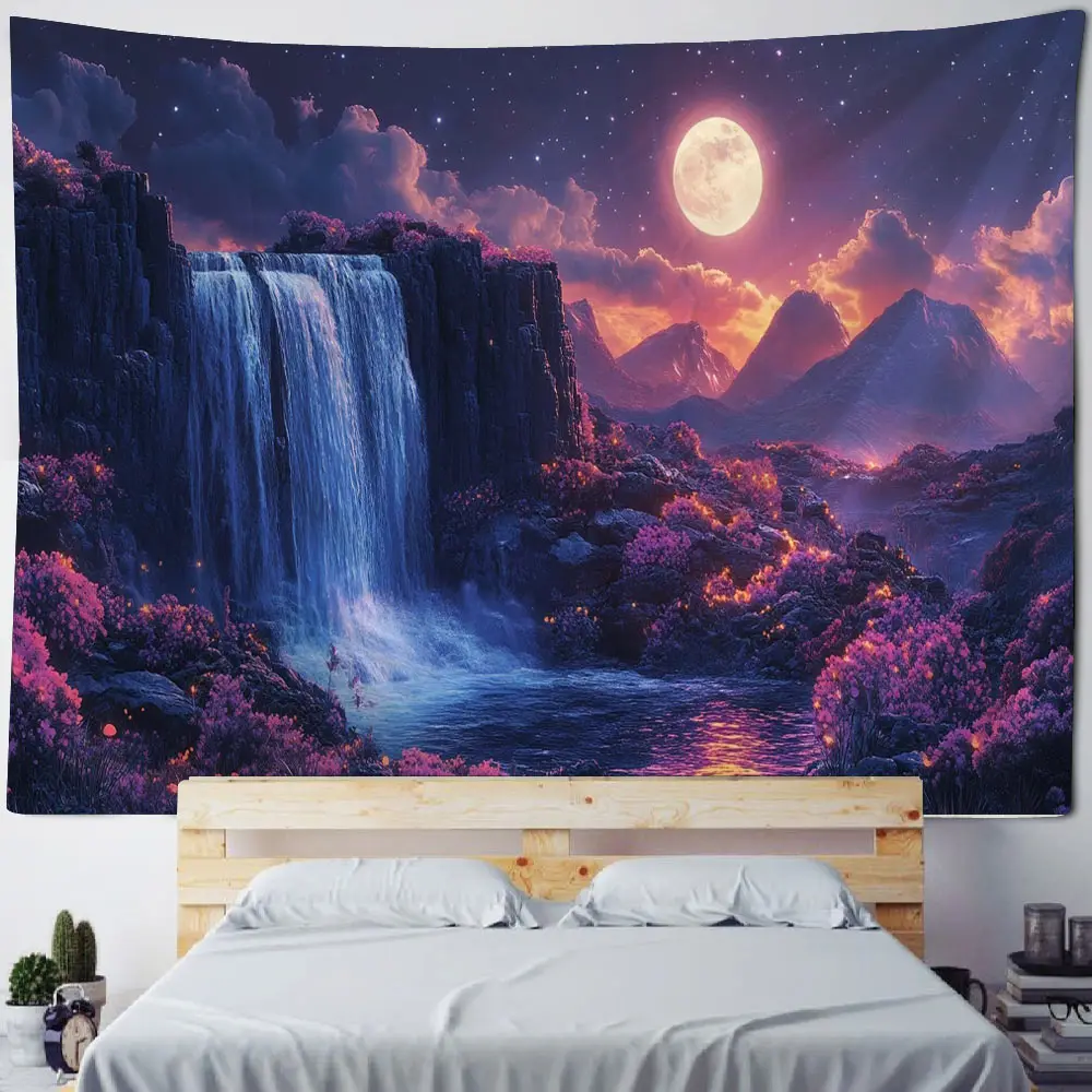 Dreamy landscape waterfall scenery Crystal waterfall scenery Bohemian style background decoration tapestry