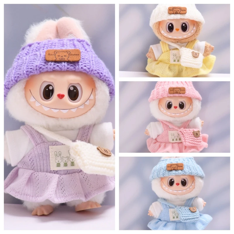 

Labubu Doll Clothes 4-Piece Set Macaron Color Knit Outfit Elegant Office Commuter Doll Costume for Girls Gifts
