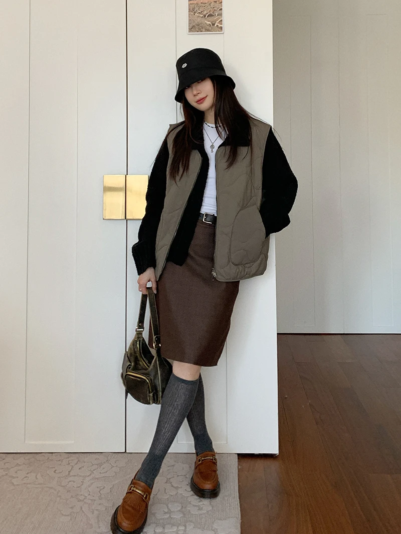 

7AM0PM женский жилет на хлопковой подкладке, осень-зима, модная универсальная внутренняя верхняя одежда, теплая накладка на плечо Jaet