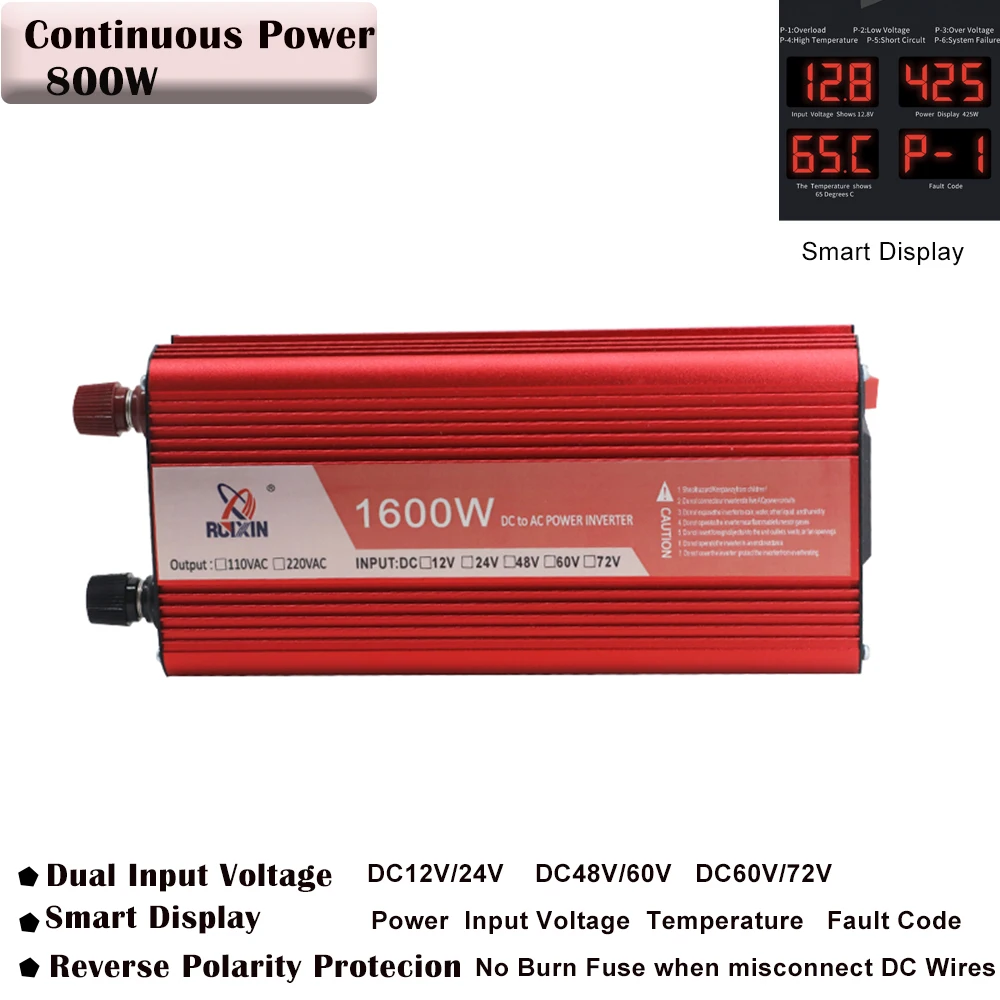 

1600W Car Inverter Converter DC12V to 220V Power Adapter Voltage Transformer For Home Appliances