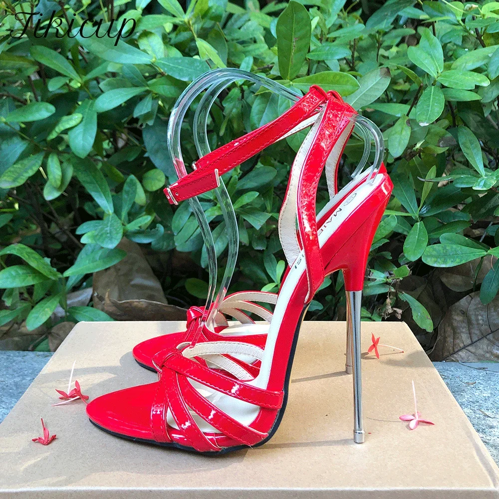 2025 New 16cm Extreme Metal High Heels Stilettos Women Sexy Red Ankle Strap Sandals SM Man Fetish Party Photograph Unisex Shoes