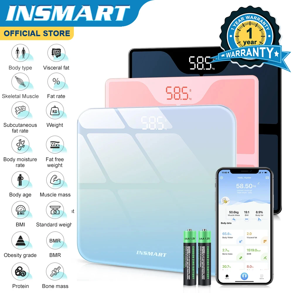 INSMART Bathroom Scale Digital Body Fat Scale for Human 180KG BMI Bioimpedance Scale Balance Weight Body Smart Weight Scale