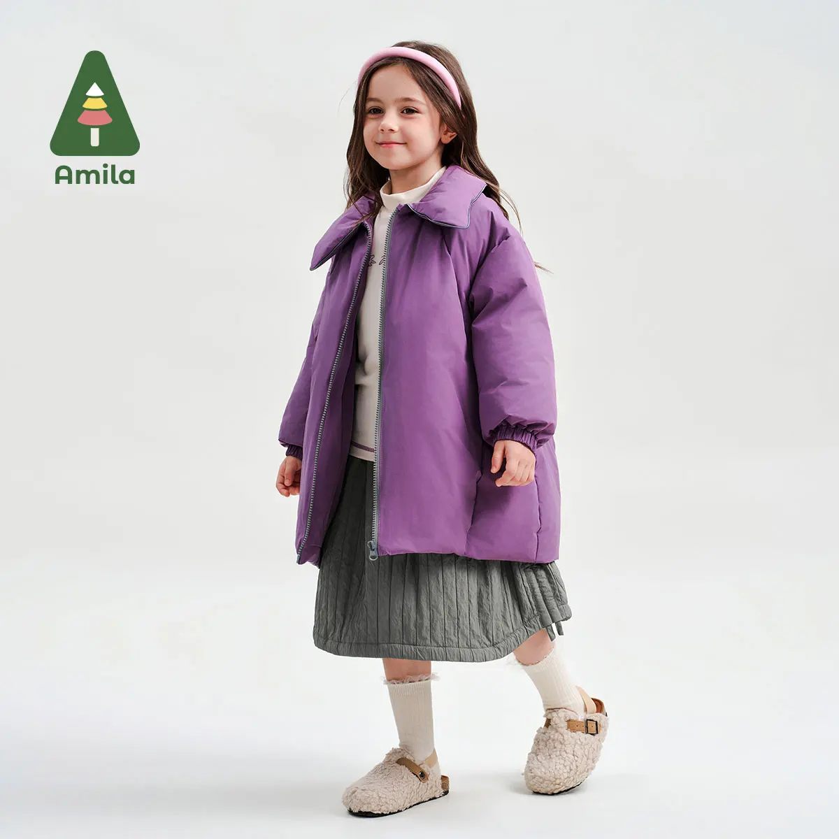 Amila Baby Skirt 2024 Winter New Style Girls Solid Color Warm, Soft And Skin-Friendly Basic Versatile Casual Children\'s Skirt