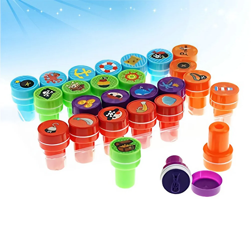 26 Pcs Pirate Pattern Seal Stamper Set Cartoon Pattern Plastic Toys for Kid Crafts Paper Drawing Play Party Favor