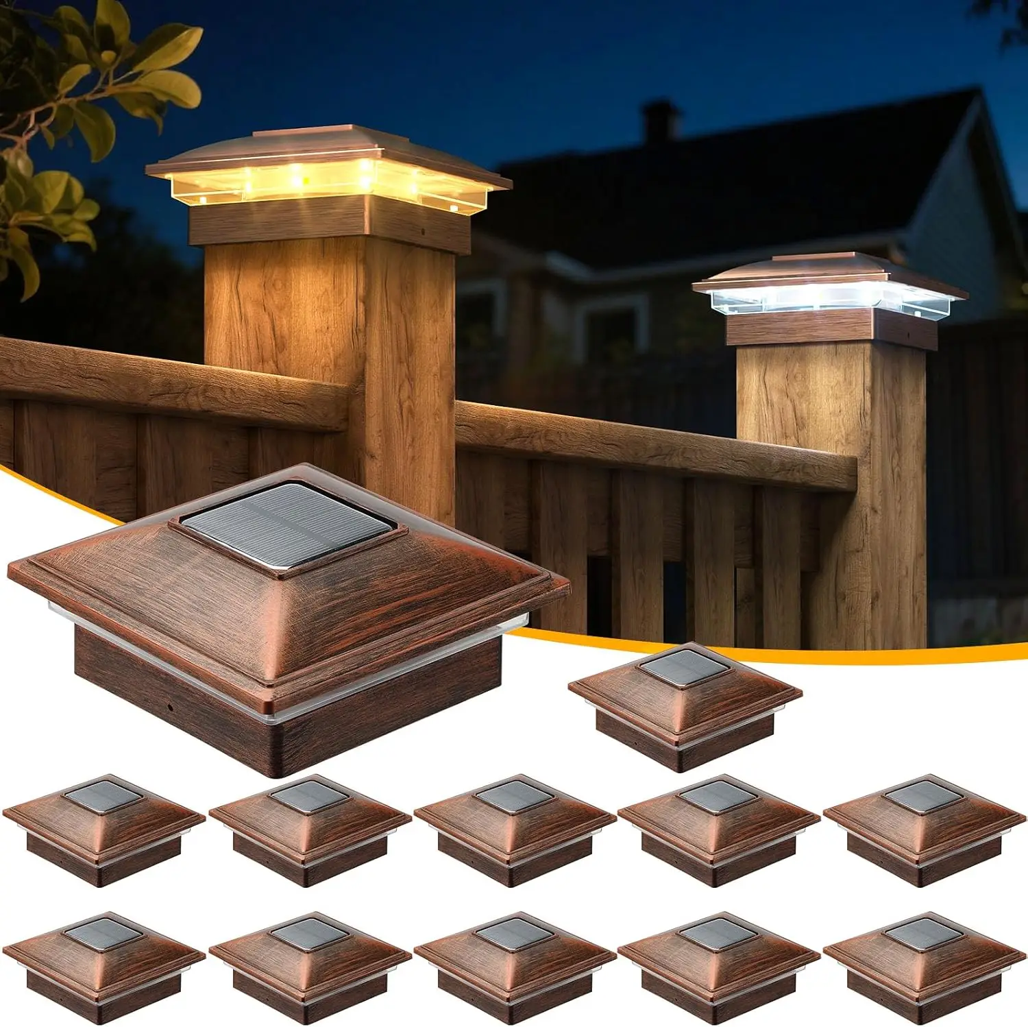 

12 Pack Fence Post Solar Lights, 2 Modes(Warm/Cool Light) Outdoor Waterproof 4x4 Post Solar Lights, Solar Powered Garden, Patio,