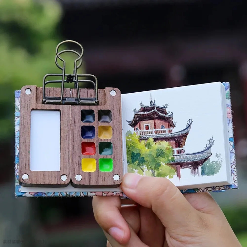 

Empty Box Mini Watercolor Paint Palette Wooden Portable Wooden Paint Empty Box Black Walnut 8 Grid