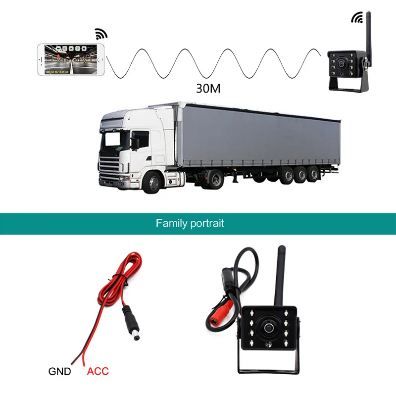 Kamera cofania HD ciężarówka bezprzewodowa kamera cofania kamera cofania WiFi kamera szerokokątna 170 ° Night Vision Bus Truck