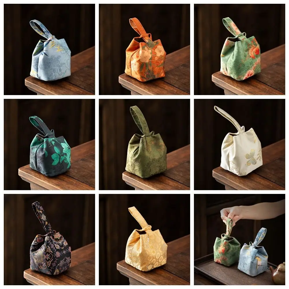 

Chinese Style Teacup Drawstring Cloth Pouch Breakage-proof Portable Small Item Pouch Print Multifunctional Teaware Storage Bag