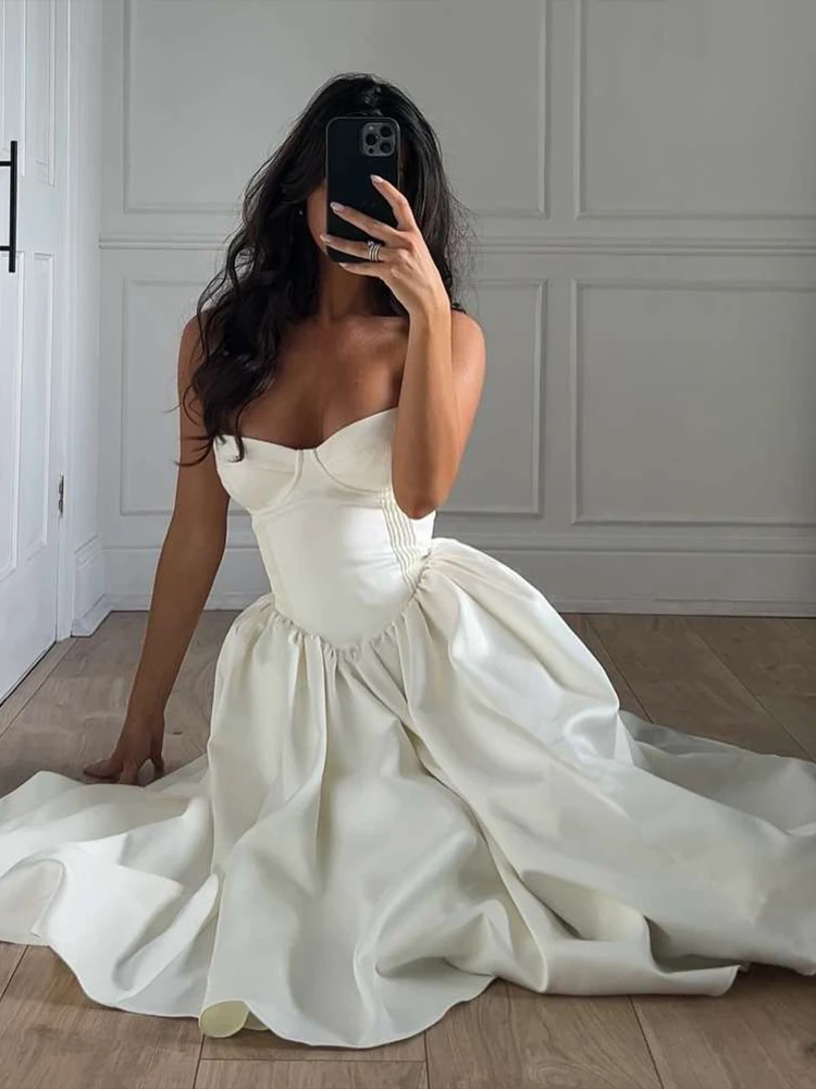 แปลกPuss Backless Elegantชุดผู้หญิงเซ็กซี่Cleavageหน้าอกห่อY2KStyleหลวมRufflesชุดสาวหวานพรหมแนวโน้มยาวBodycon