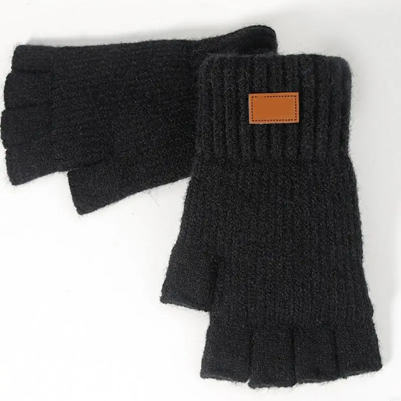 قفازات دافئة سميكة بتصميم نصف إصبع، قفازات مرنة تعمل باللمس للداخل Y08E #4
