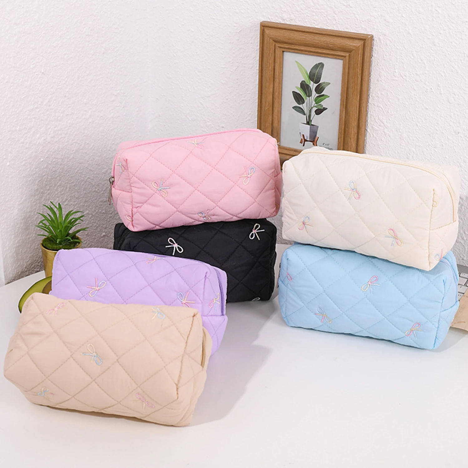 Student Pencil Case With Exquisite Bow Embroidery Ideal For Organizing Stationery Desktop Supplies Portable For Back-to-school