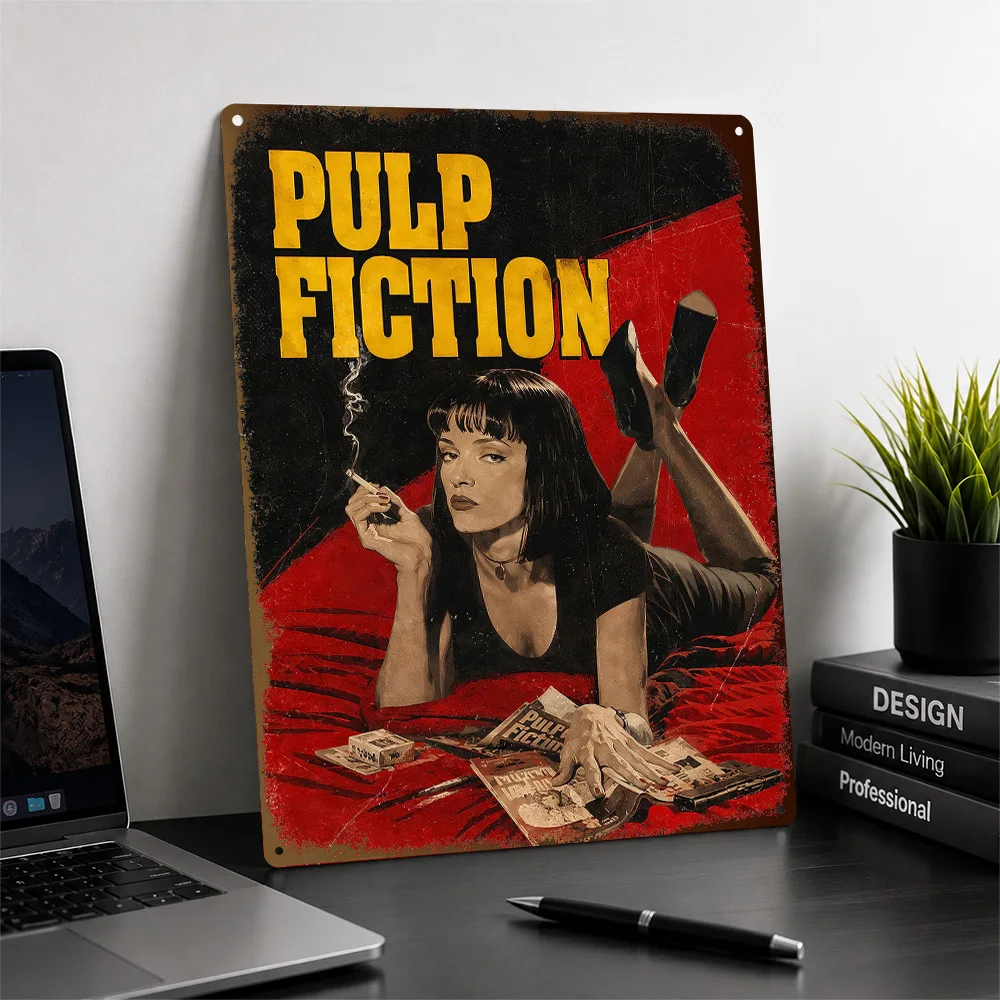 Pulp Fiction Mia Wallace Red Portrait Textured Metal Poster Vintage Graphic Wall Art For Bedroom Customized Aluminum Sign Gift