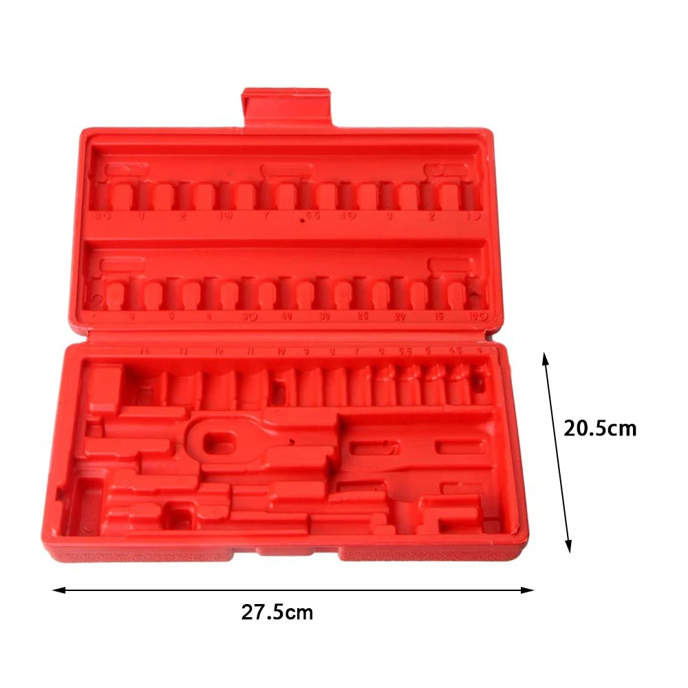 46pcs Set Capacity Empty Box Red Ratchet Tools Storage Box 1/inch 6.35 Ratchet Sleeve Repair Tool