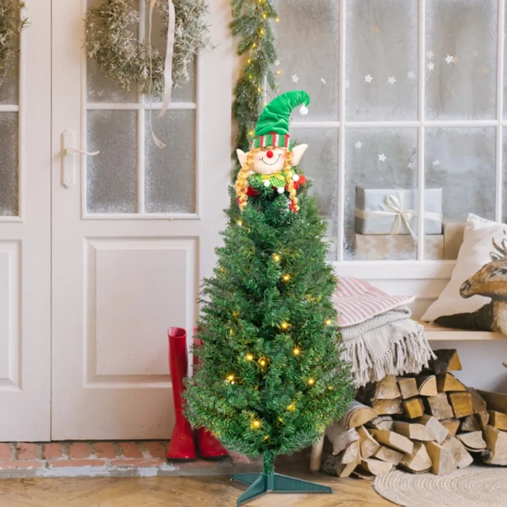 

3ft 129 branches, 30 lights, with christmas doll, green christmas tree, made of high-quality PVC material, twig iron bracket