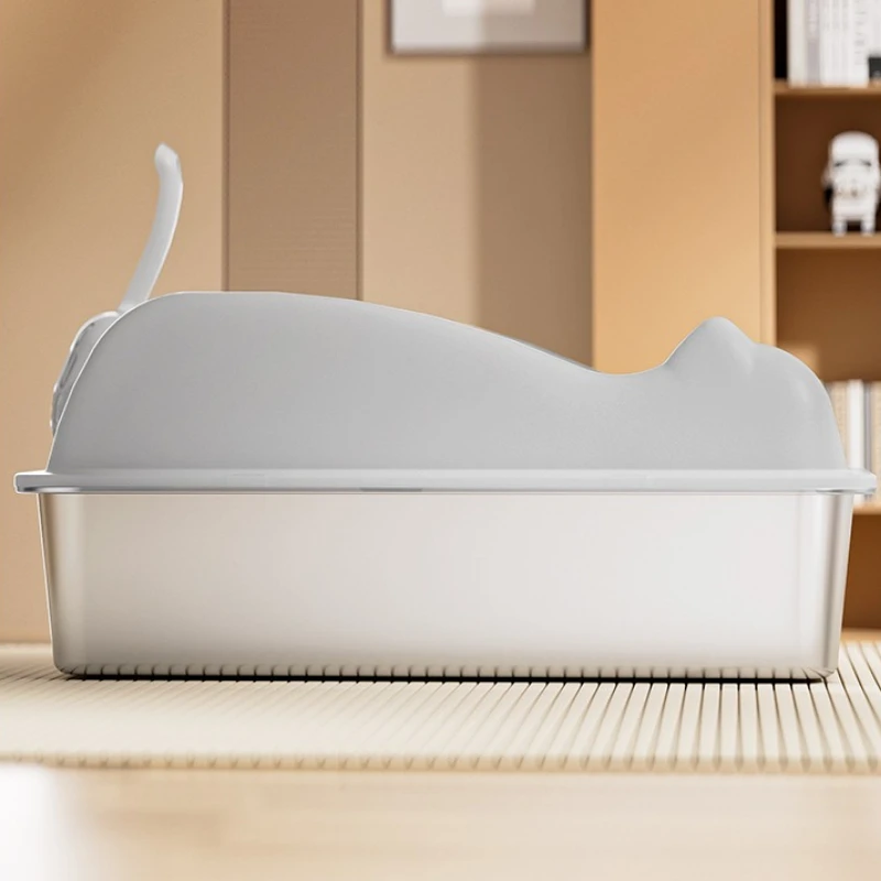 Self Cleaning Cat Litter Box Top Entry Stainless Steel Covered Anti Splash High Walls Extra Large Multi Ccat Toilet Household