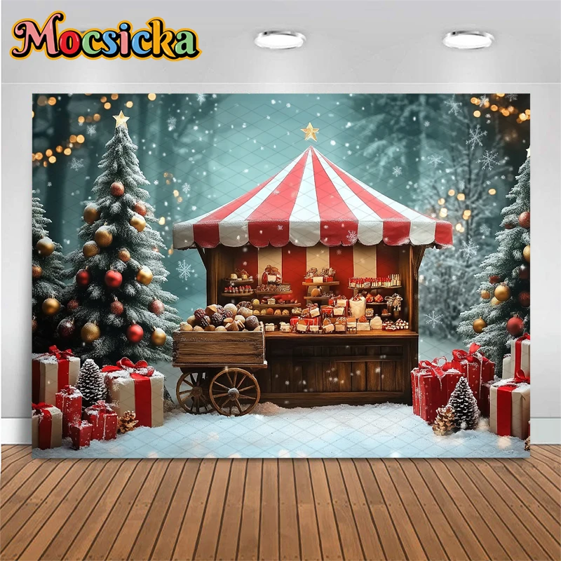 โมซซิก้าคริสต์มาสพื้นหลังฤดูหนาวหิมะคริสต์มาสต้นไม้เค้กรถเข็นตกแต่งปีใหม่ปาร์ตี้เด็กภาพฉากหลังวันเกิดแบนเนอร์