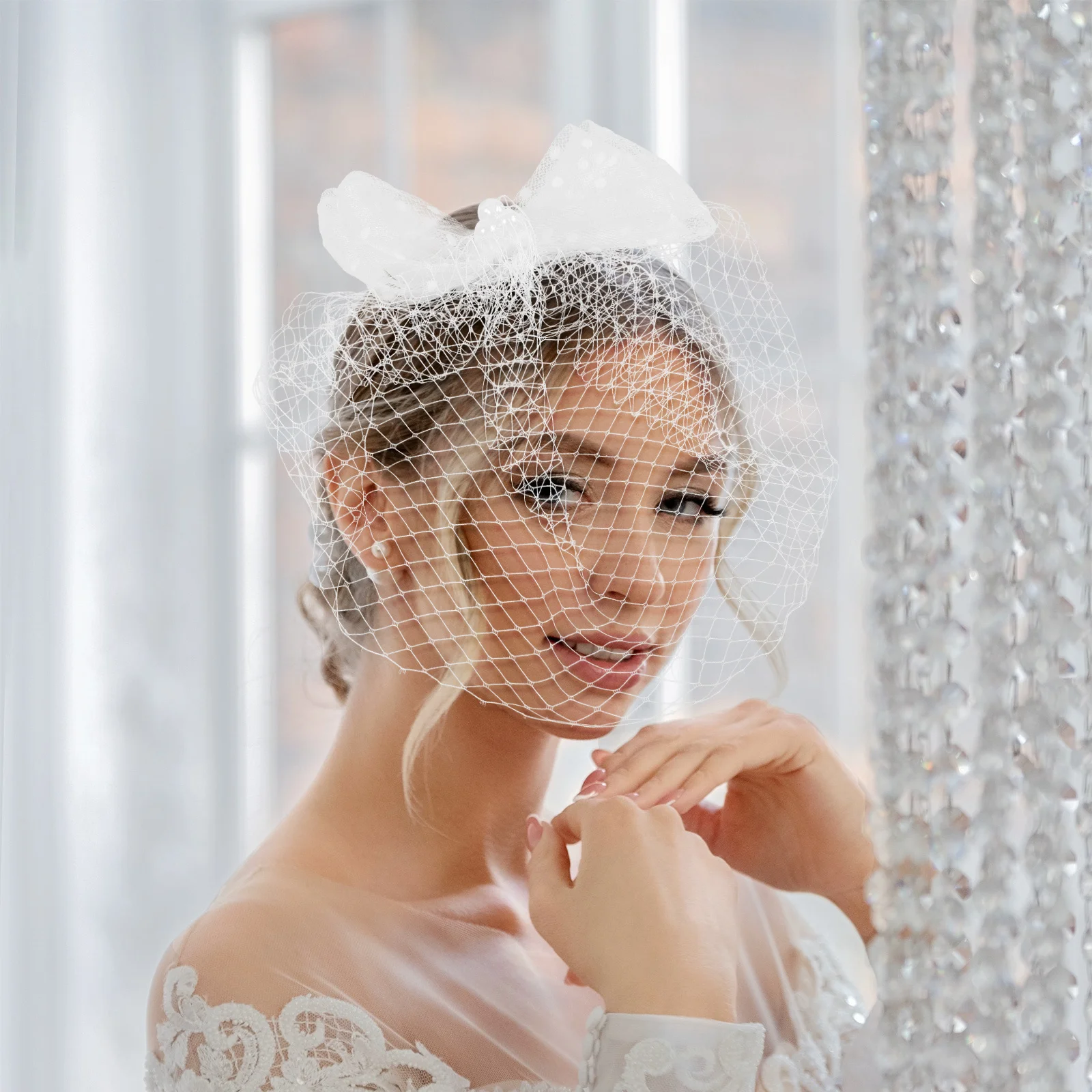 

Bride Fascinator Veil Lace Bow Women Hair Accessories Tea Party Wedding Bridal Veil Headdress Headpiece Fascinators for Women