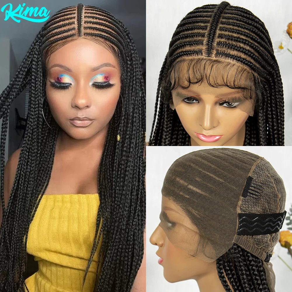 

KIMA 36 inch Cornrow Braided Wigs Synthetic Tribal Transparent Full Lace Wig Box Braids With Baby Hair for Black Women