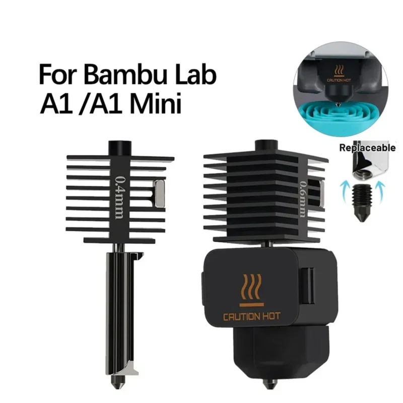 

Комплект Hotend для Bambu Lab A1/A1 Mini, быстрая сборка горячего конца 0,2/0,4/0,6/0,8 мм, сопло из закаленной стали, детали для 3D-принтера