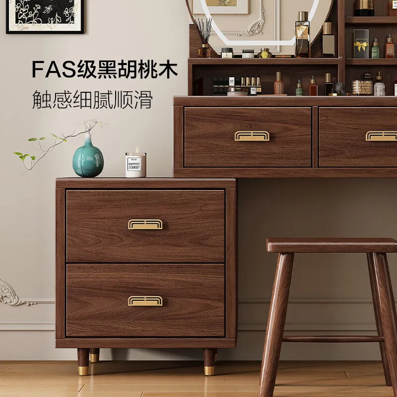 Mesa de cômoda de madeira maciça de nogueira preta personalizável quarto moderno simples pequeno novo armazenamento chinês mesa de maquiagem integrada
