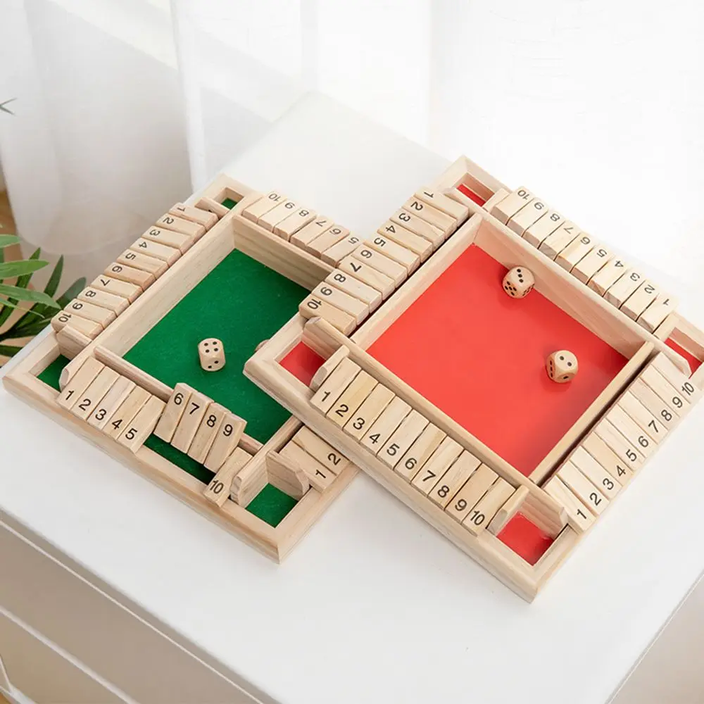 Wooden Dice Board Game Shut The Box for 4 Players Flaps & Dices Game Parent-children Interaction Family Entertainment