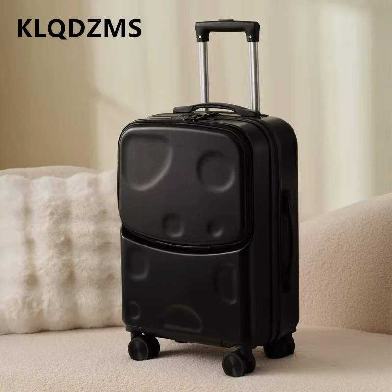 KLQDZMS Suitcase on Wheels Front Opening Laptop Boarding Case 20"22"24"26 Inch Trolley Case USB Charging Men's Cabin Luggage