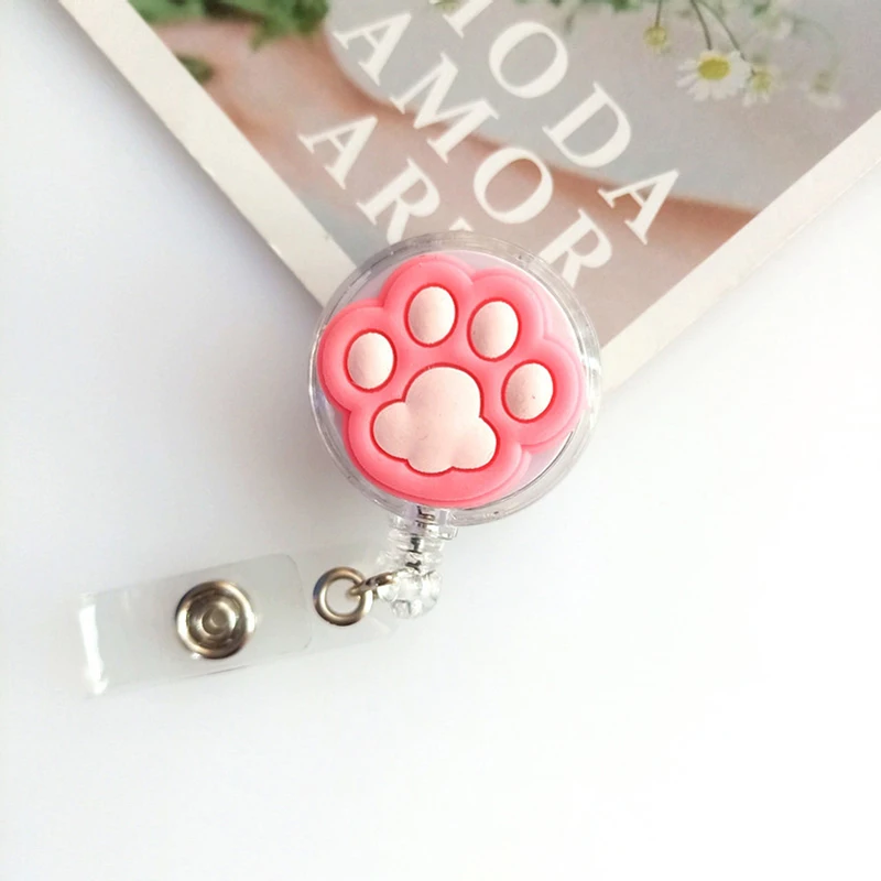 High Quality Silicone Retractable Nurse Badge Reel Cute Cat Paw Name Tag ID Card Holder Keychains Lanyard Reel Clip Accessory