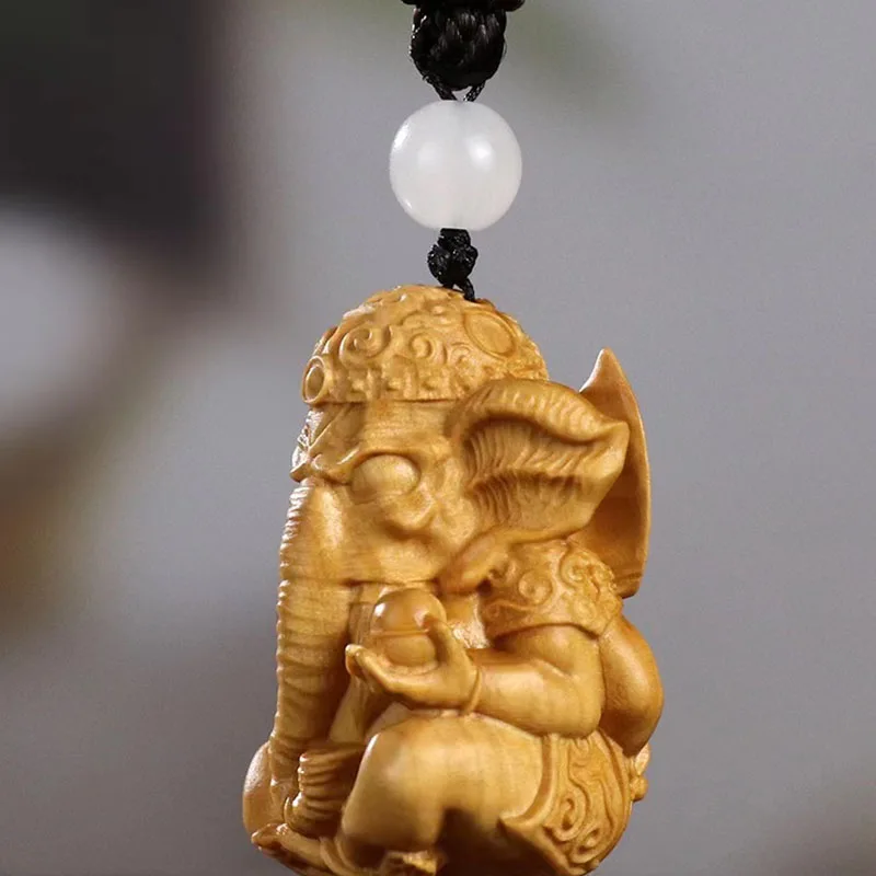 XS771- 4.5 Lovely Elephant Figurine Boxwood Sculpture Animal Netsuke Keychain Crafts Car Pendant Miniatur Ornaments