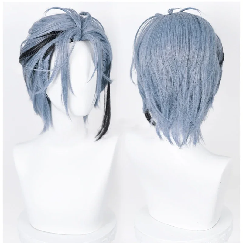 Vtuber Niji Sanjien EN7 XSOLEIL Hex Haywier Cosplay Wig Blue Grey Mixed Black Wig Heat Resistant Synthetic Wig