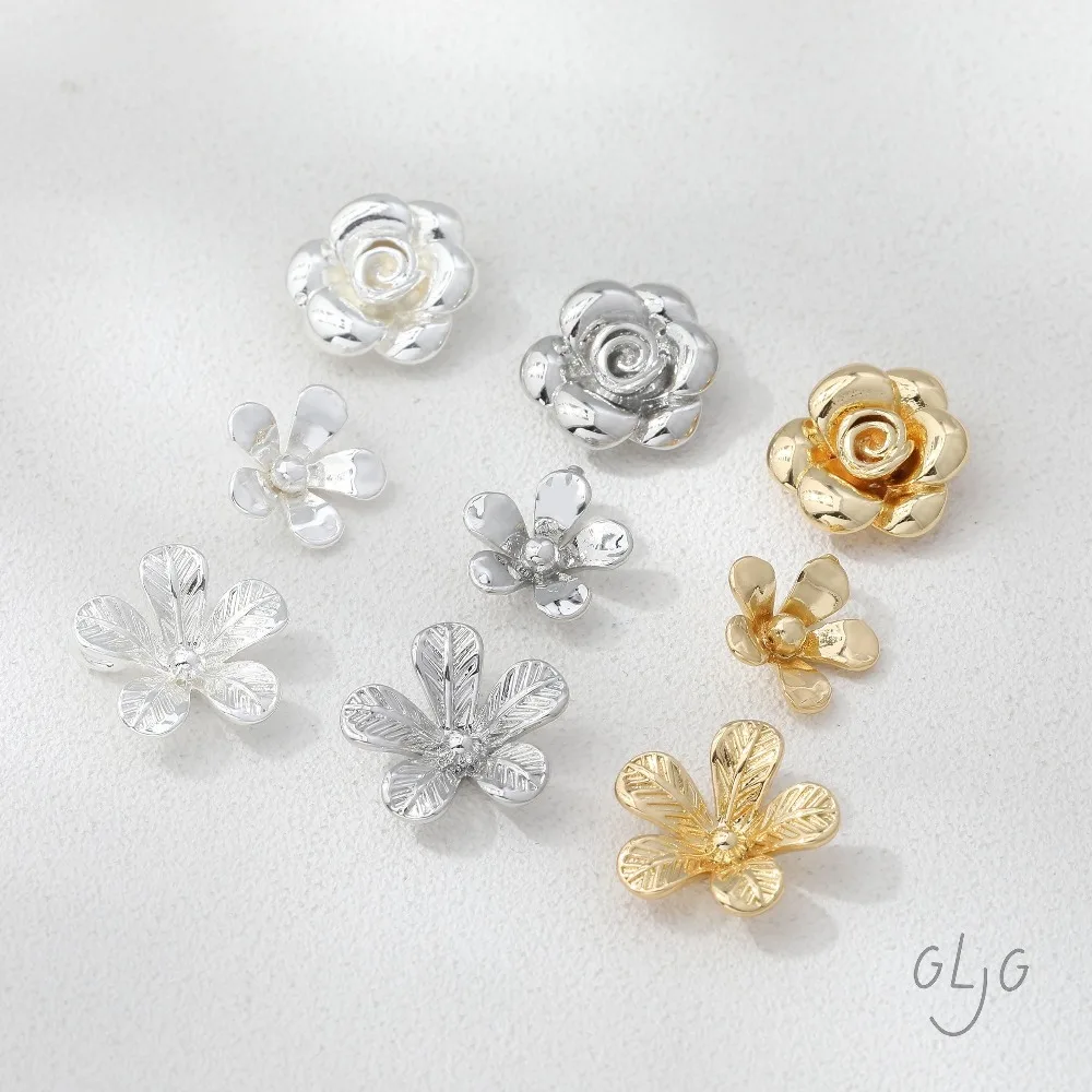 

6CS Dainty Rose Flower Charms for Jewelry Findings Making Eardrop Supplies DIY Brass 14k Gold Plated Accessories