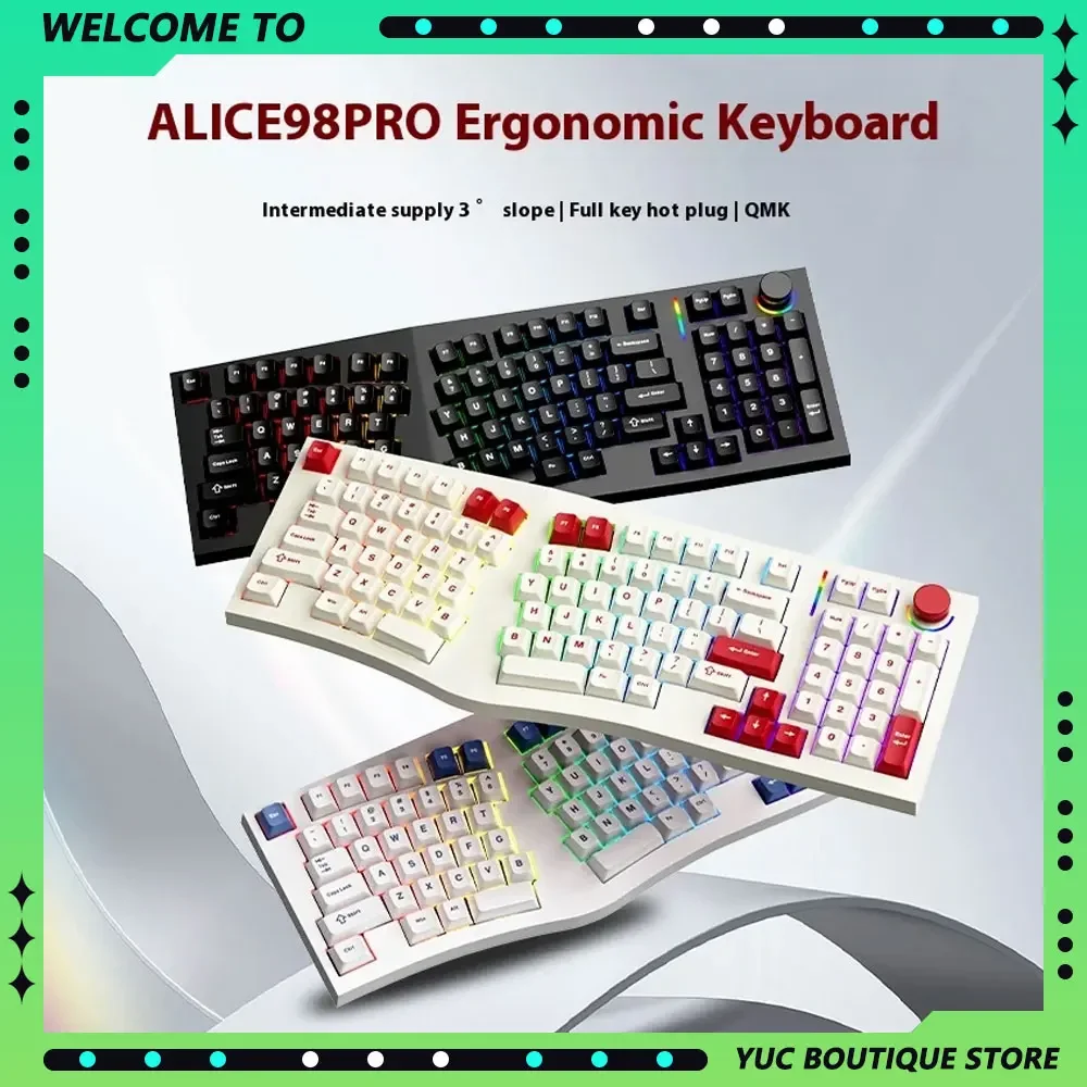 FEKER Alice98 Pro Gaming Mechanical Keyboard 3 Mode Wireless Hot Swappable Dynamic RGB Ergonomic Keyboard Customized Accessories