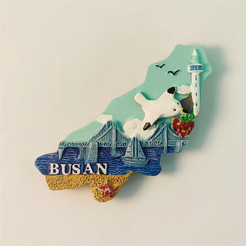 South Korea Busan landmark Busan Tower Gwangalli Bridge tourist souvenir feature beach magnetic fridge magnet resin material