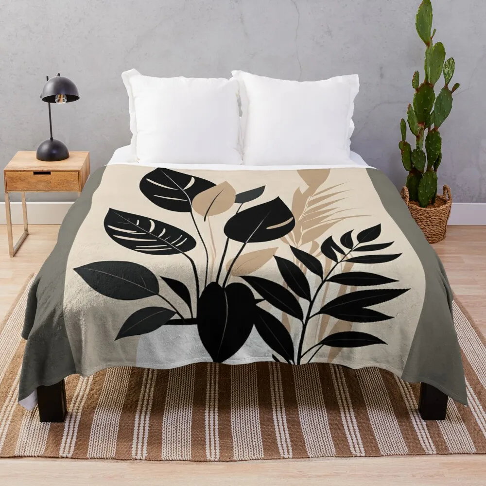 Abstract monochromatic black leaves Throw Blanket Luxury Brand Extra Large Throw Summer Beddings Blankets