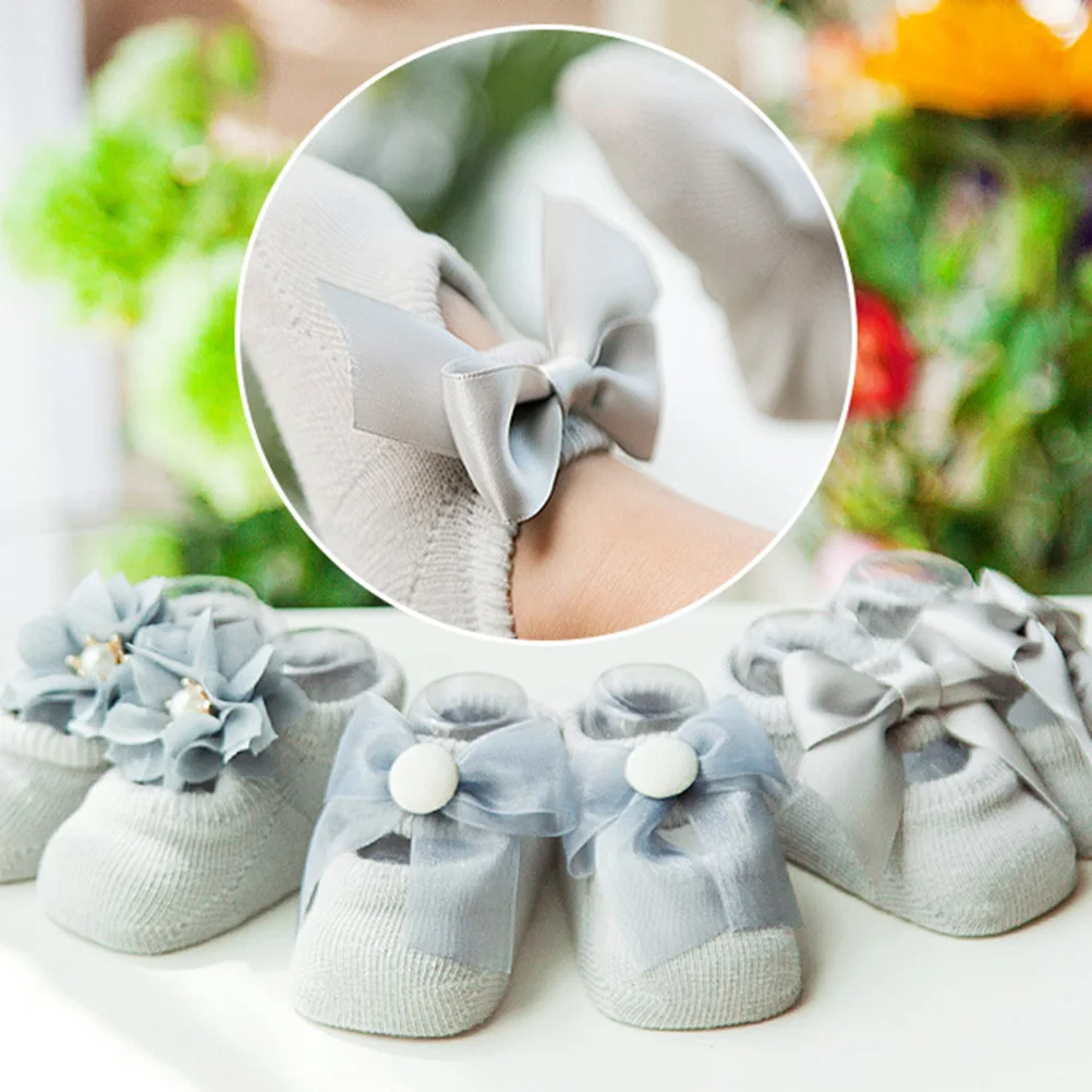 3 쌍/세트 소녀 유아 신생아 유아 안티 레이스 꽃 나비 넥타이 바닥 양말 파티 생일 양말 (
