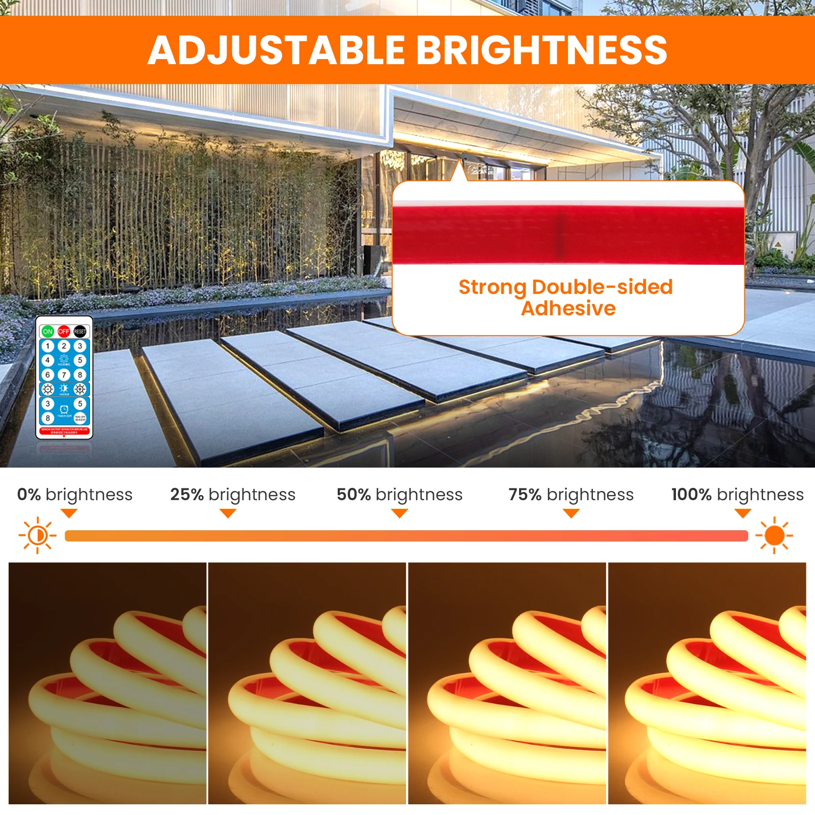 Imagem -03 - Energia Solar Led Luz de Tira Ip68 à Prova Dip68 Água Cob Tira Led com Controle Remoto 12v Regulável Flexível Led Luz Néon Decoração da Piscina