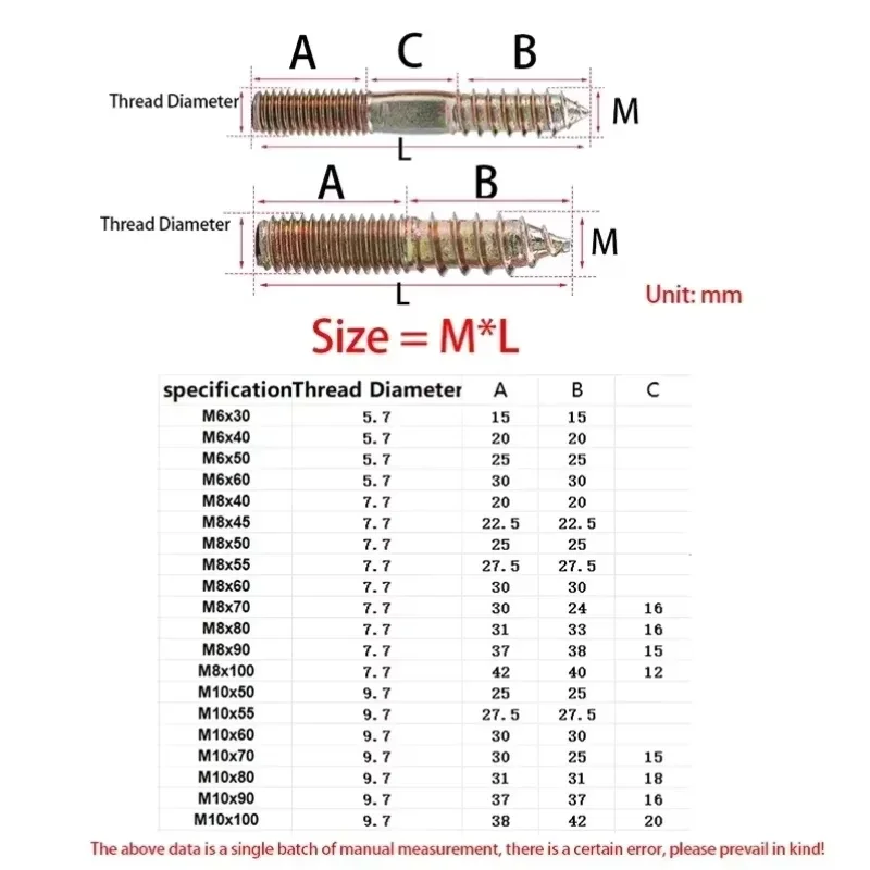 Pernos de suspensión M6 M8 M10 Tornillo autorroscante galvanizado amarillo de doble cabeza para muebles de madera