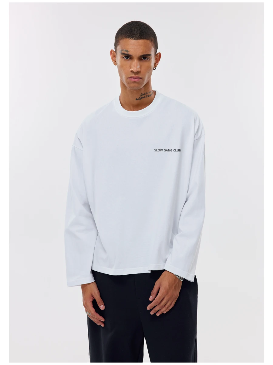 

Мужская хлопковая футболка SlowGang с длинным рукавом, принтованная, свободного кроя, Cleanfit, с круглым вырезом, Ciwalk Fashion, весна-осень