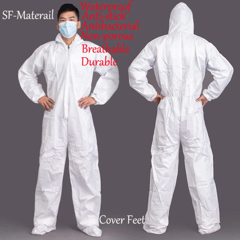 

2Set Disposable Protective Clothing Antibacterial Dust Oil Epidemic Plastic Closures Isolation Safety Suit Waterproof Coveralls