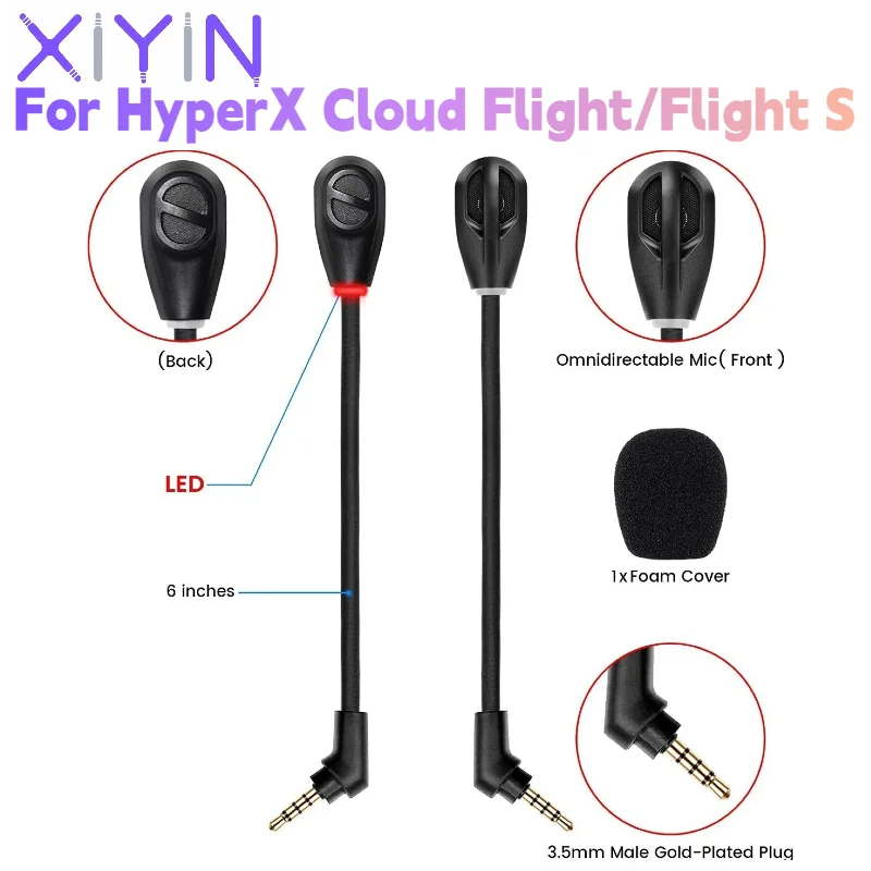 Micrófonos de repuesto para auriculares para juegos HyperX Cloud Flight/Flight S con cancelación de ruido y efecto de iluminación