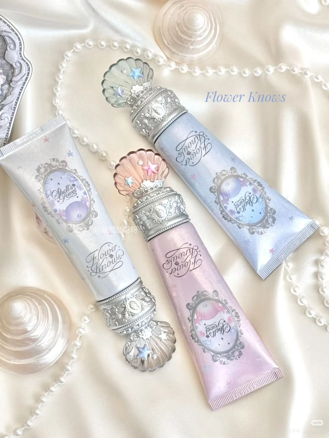 Flower Knows Shell Pearl Pre-Makeup Poriënminimaliserende Blijvende Verhelderende Verbergen gezichtsroodheid