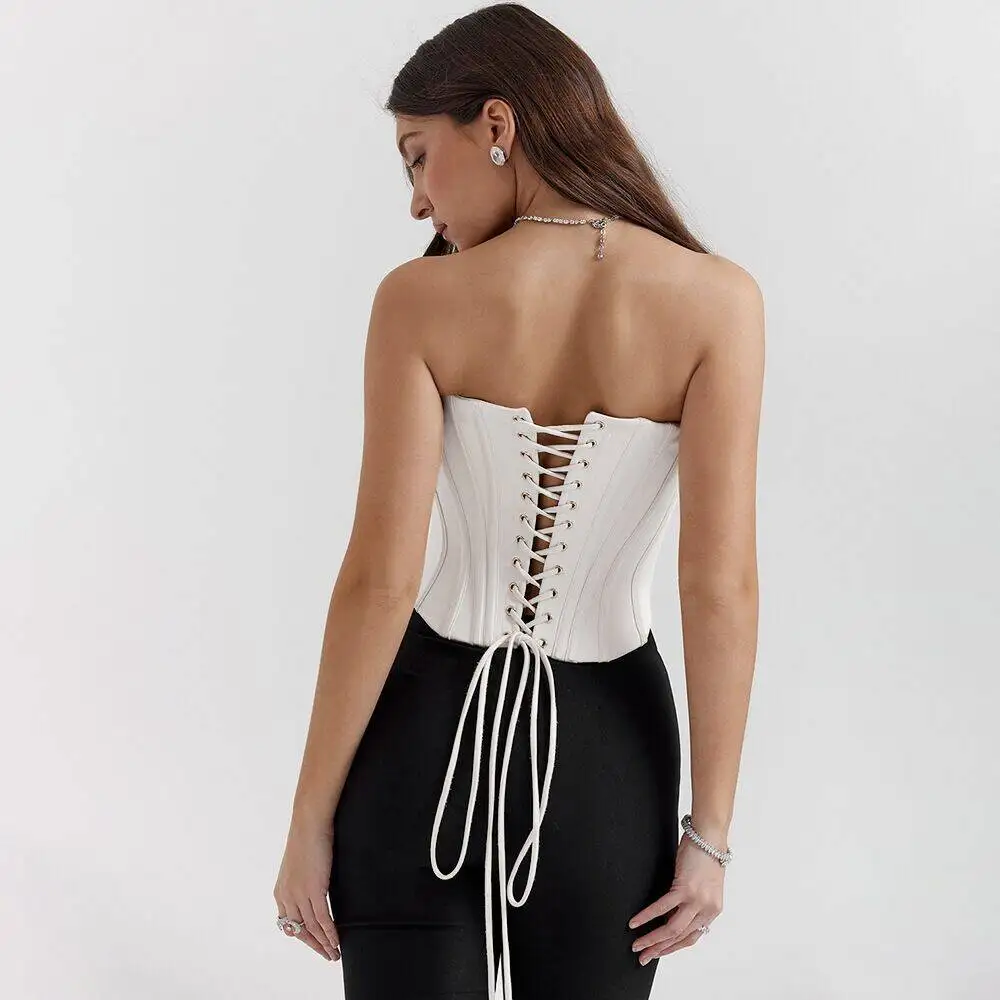 Sexy Bandage Lace Up Summer New Arriva Fashion Slight Elasticity Slim and Versatile Camisole Off Shoulder Night Party Top