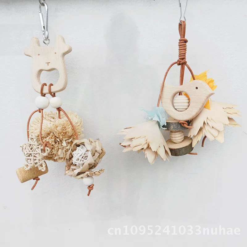 

Parrot Bird Toy Wooden Bite String Cartoon Wooden Flowers Bite and Destroy Ease