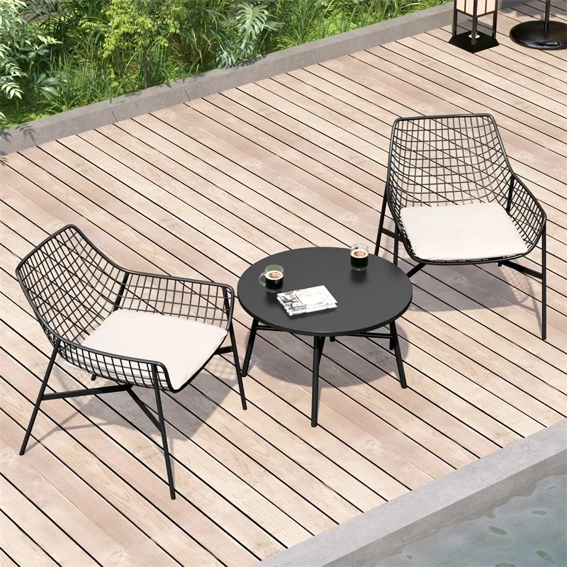 

&Modern Minimalist Metal Outdoor Dining Table Chair Set Waterproof with Sun Protection for Hotels Terraces HomeStays Gardens
