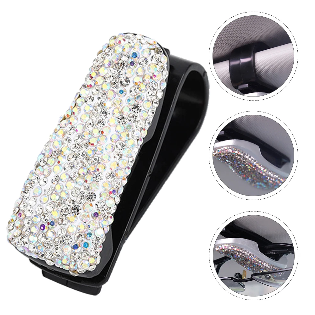 

2pcs Visor Glasses Clip Plastic Sunglasses Holder For Car Durable Light Rhinestone Decor Storage Organizer Eyeglasses