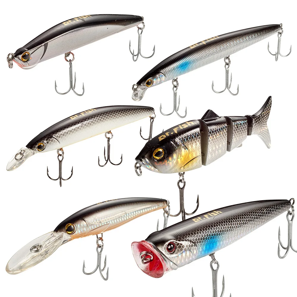 6pcs Minnow Fishing Lure Topwater Popper Floating Sinking Suspending Hard Bait Crankbait Wobbler for Mackerel Bass Salmon