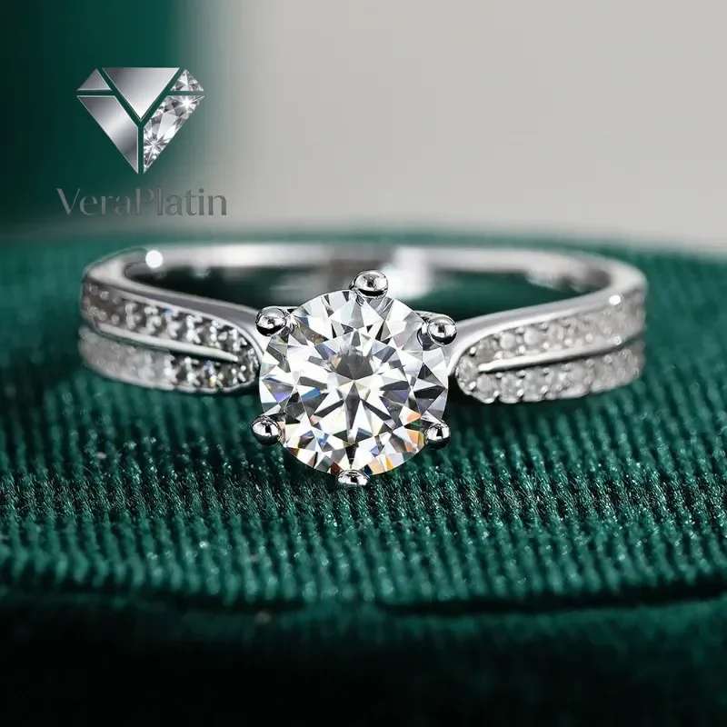 

ВераПлатин Женское обручальное кольцо из белого золота 18 карат с муассанитом 0.5/1 карат, платина PT950, на День святого Валентина/День рождения