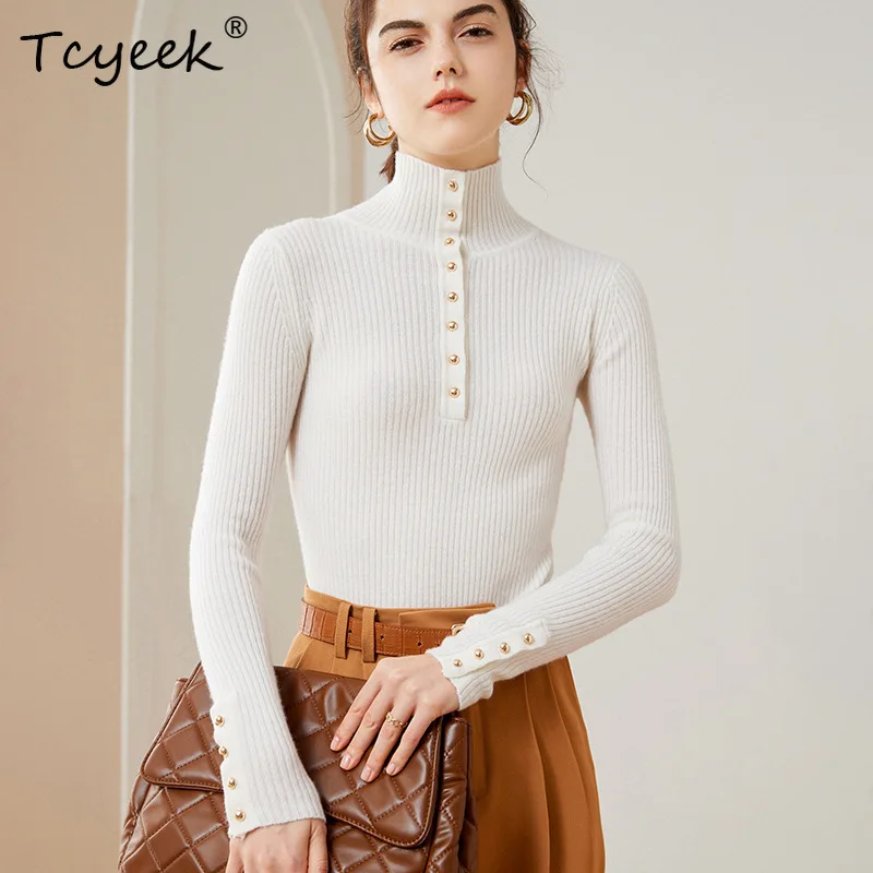

Tcyeek, 100%Pure Cashmere Soft Sweaters, Women Turtleneck Warm, Casual Fashion OL Slim Sweater, 2024 Autumn Winter T476117QM