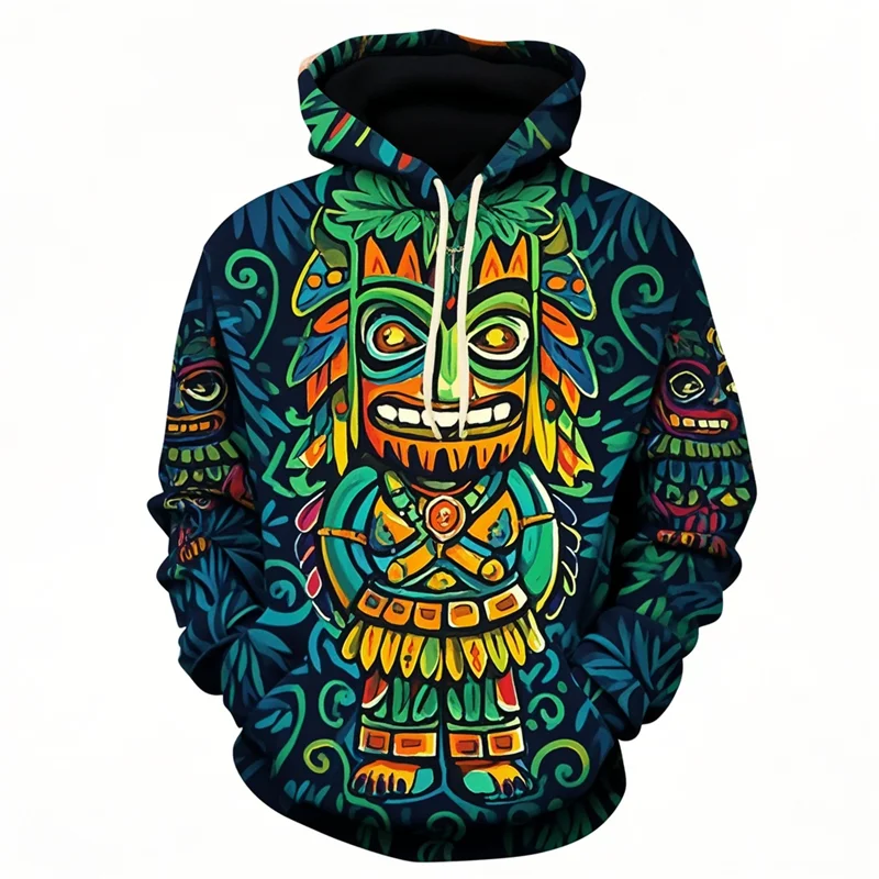 

3D Print Vintage Tiki Mask Graphic Men's Hoodies Autumn Winter Daily Casual Long Sleeve Clothes Fashion Classic Retro Sweatshirt
